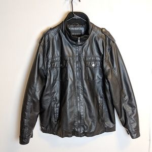 Men's Black Vegan Leather Bomber Jacket - XL